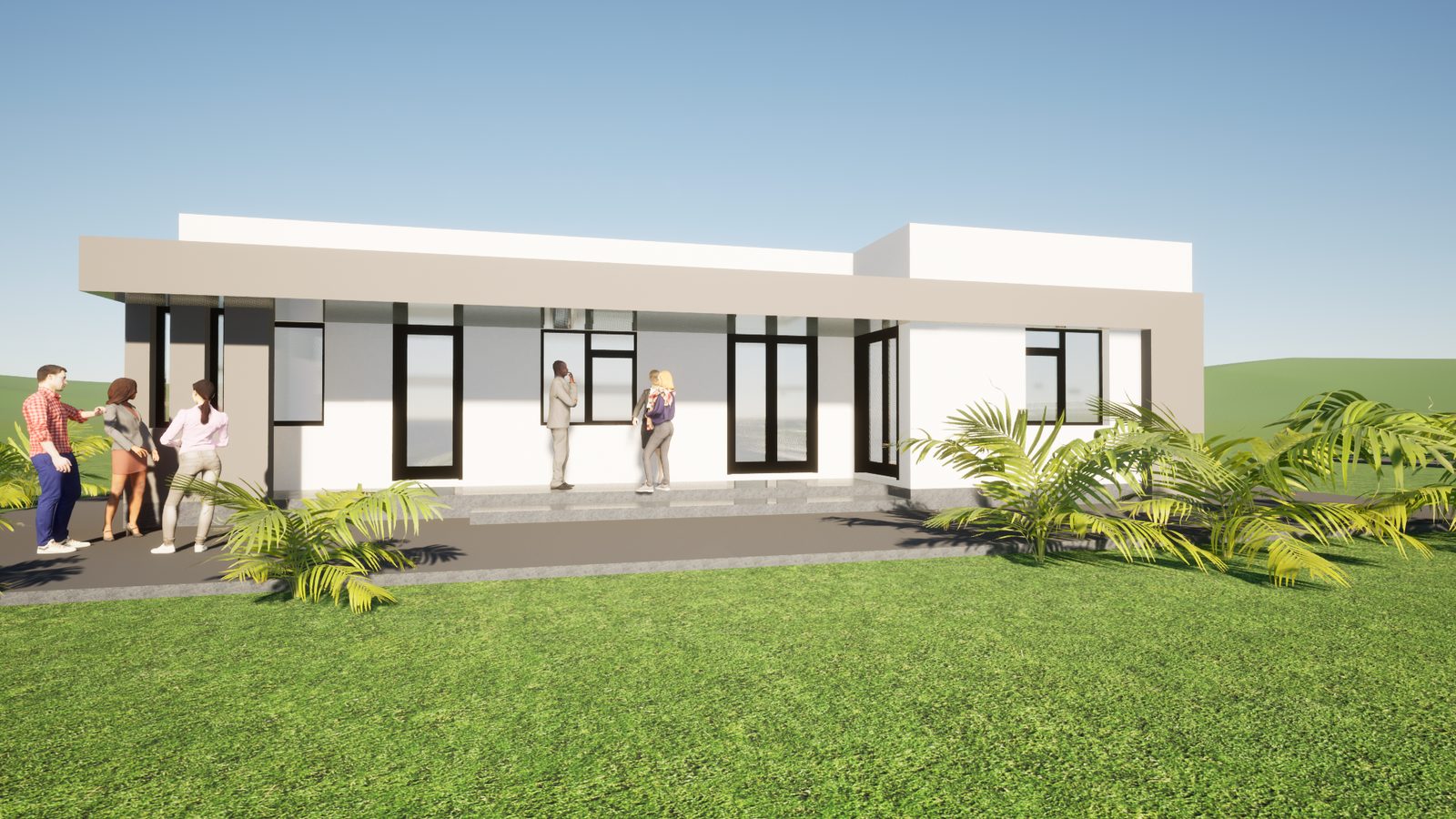 Health center — rendered elevation, plastered finish
